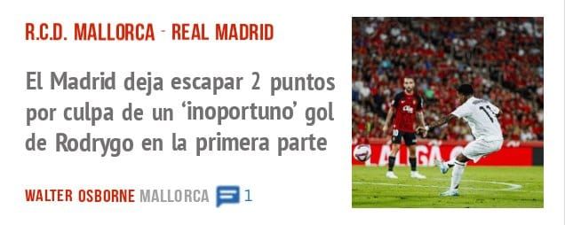 R.C.D. MALLORCA - REAL MADRID. El Madrid deja escapar 2 puntos por culpa de un 'inoportuno' gol de Rodrygo en la primera parte