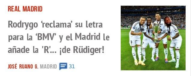 REAL MADRID. Rodrygo 'reclama' su letra para la 'BMW y el Madrid Ie añade la 'R'... ide Rüdiger!