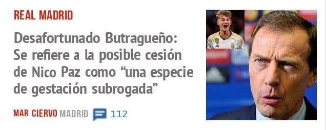 REAL MADRID. Desafortunado Butragueño: Se refiere a la posible cesión de Nico Paz como 'tina especie de gestación subrogada"