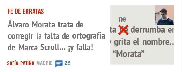 FE DE ERRATAS. Álvaro Morata trata de corregir la falta de ortografía de Marca Scroll... iy falla!