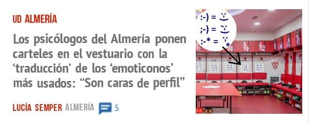 UD ALMERÍA. Los psicólogos del Almería ponen = carteles en el vestuario con la 'traducción' de los 'emoticonos' más usados: "Son caras de perfil"