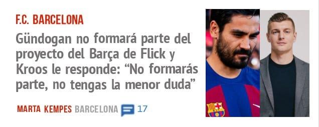 F.C. BARCELONA. Gündogan no formará parte del proyecto del Barça de Flick y Kroos le responde: "No formarás parte, no tengas la menor duda"