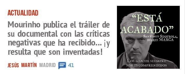 ACTUALIDAD. Mourinho publica el tráiler de su documental con las críticas negativas que ha recibido... iy resulta que son inventadas!