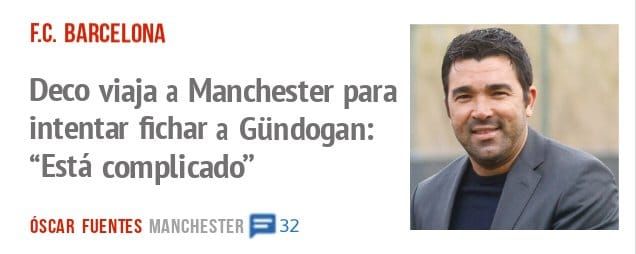 F.C. BARCELONA. Deco viaja a Manchester para intentar fichar a Gündogan: "Está complicado"