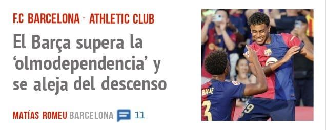 F.C BARCELONA ATHLETIC CLUB. El Barça supera la 'olmodependencia' y se aleja del descenso
