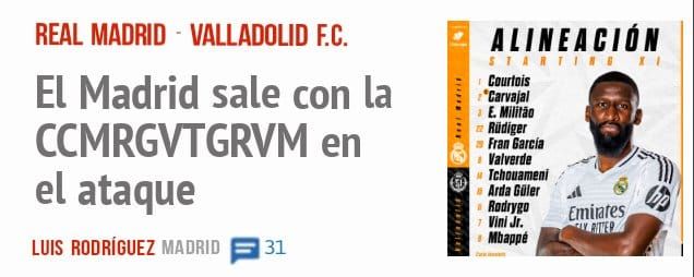 REAL MADRID VALLADOLID F.C.. El Madrid sale con la CCMRGVTGRVM en el ataque