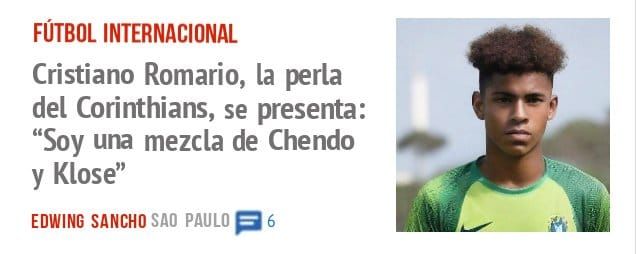 FÚTBOL INTERNACIONAL. Cristiano Romario, la perla del Corinthians, se presenta: "Soy una mezcla de Chendo y Klose"