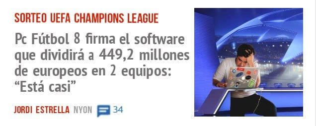 SORTEO UEFA CHAMPIONS LEAGUE. Pc Fútbol 8 firma el software que dividirá a 449,2 millones de europeos en 2 equipos: "Está casi"