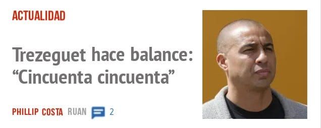 ACTUALIDAD. Trezeguet hace balance: "Cincuenta cincuenta"