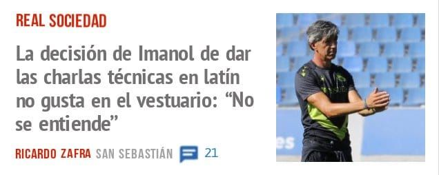 REAL SOCIEDAD. La decisión de Imanol de dar las charlas técnicas en latín no gusta en el vestuario: "No se entiende"