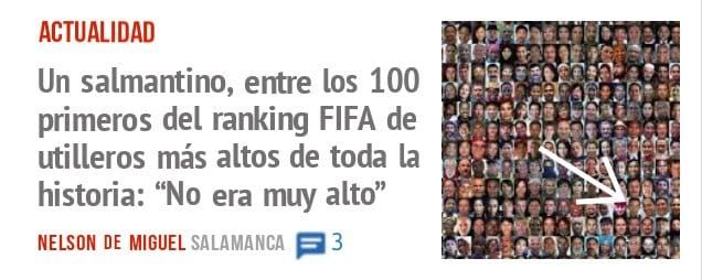 ACTUALIDAD. Un salmantino, entre los 100 primeros del ranking FIFA de utilleros más altos de toda la historia: "No era muy alto"