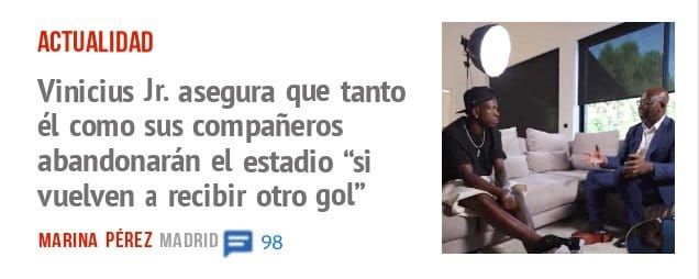 ACTUALIDAD. Vinicius Jr. asegura que tanto él como sus compañeros abandonarán el estadio "si vuelven a recibir otro gol"