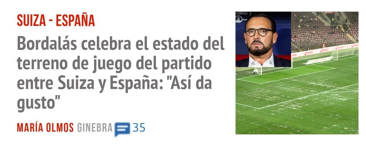 SUIZA - ESPAÑA. Bordalás celebra el estado del terreno de juego del partido entre Suiza y España: "Así da gusto"