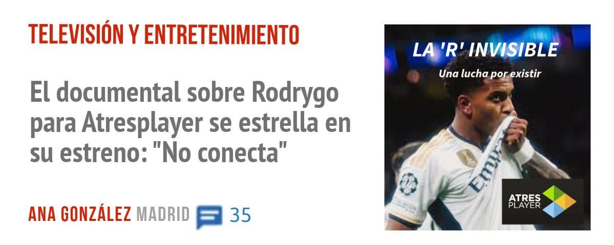 TELEVISIÓN Y ENTRETENIMIENTO. El documental sobre Rodrygo para Atresplayer se estrella en su estreno: "No conecta"