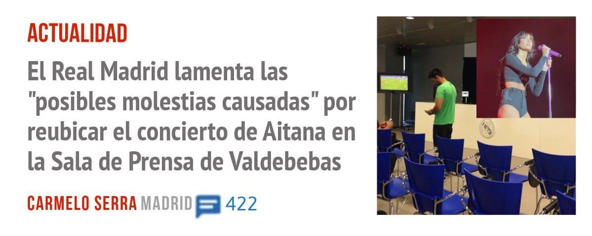 ACTUALIDAD. El Real Madrid lamenta las "posibles molestias causadas" por reubicar el concierto de Aitana en la Sala de Prensa de Valdebebas