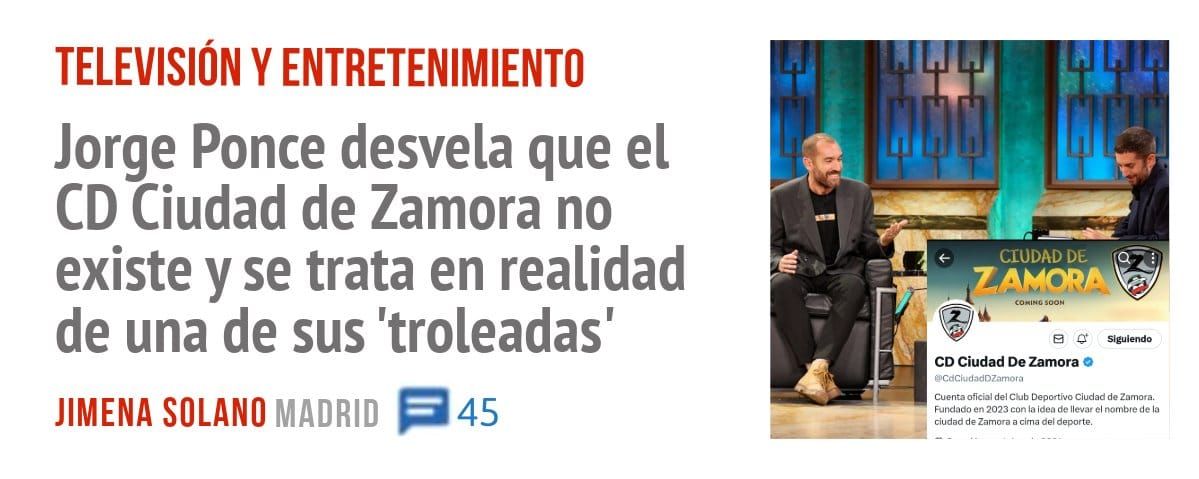 TELEVISIÓN Y ENTRETENIMIENTO. Jorge Ponce desvela que el CD Ciudad de Zamora no existe y se trata en realidad de una de sus 'troleadas'