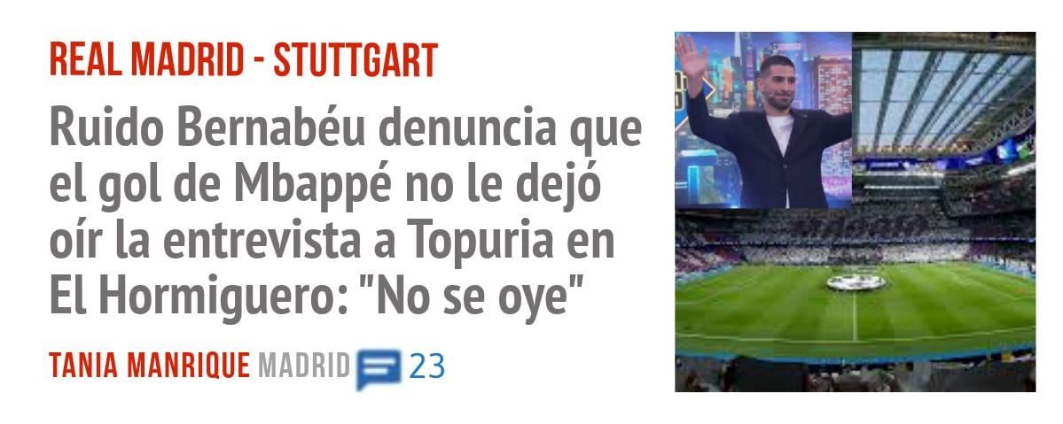 REAL MADRID - STUTTGART. Ruido Bernabéu denuncia que el gol de Mbappé no le dejó oír la entrevista a Topuria en El Hormiguero: "No se oye"