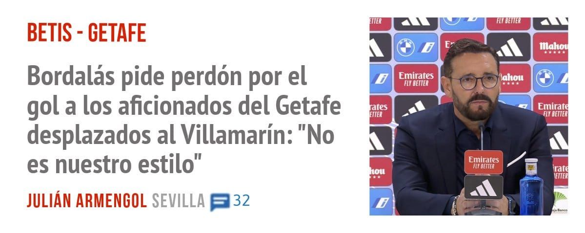 BETIS - GETAFE. gol a los aficionados del Getafe desplazados al Villamarín: "No es nuestro estilo"