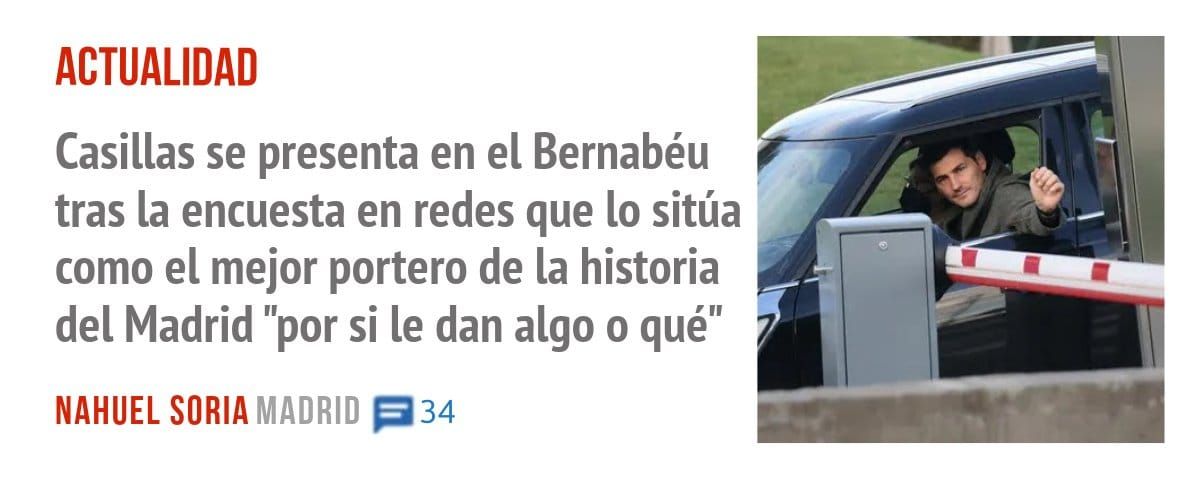 ACTUALIDAD. Casillas se presenta en el Bernabéu tras la encuesta en redes que 10 sitúa como el mejor portero de la historia del Madrid "por si le dan algo o qué"