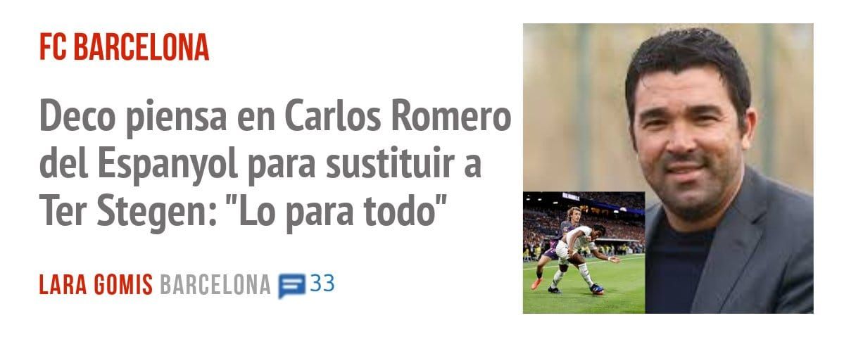 FC BARCELONA. Deco piensa en Carlos Romero del Espanyol para sustituir a Ter Stegen: "Lo para todo"