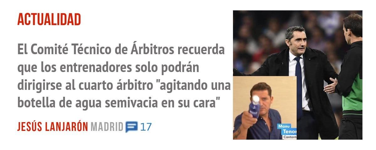 ACTUALIDAD. El Comité Técnico de Árbitros recuerda que los entrenadores solo podrán dirigirse al cuarto árbitro "agitando una botella de agua semivacía en su cara"