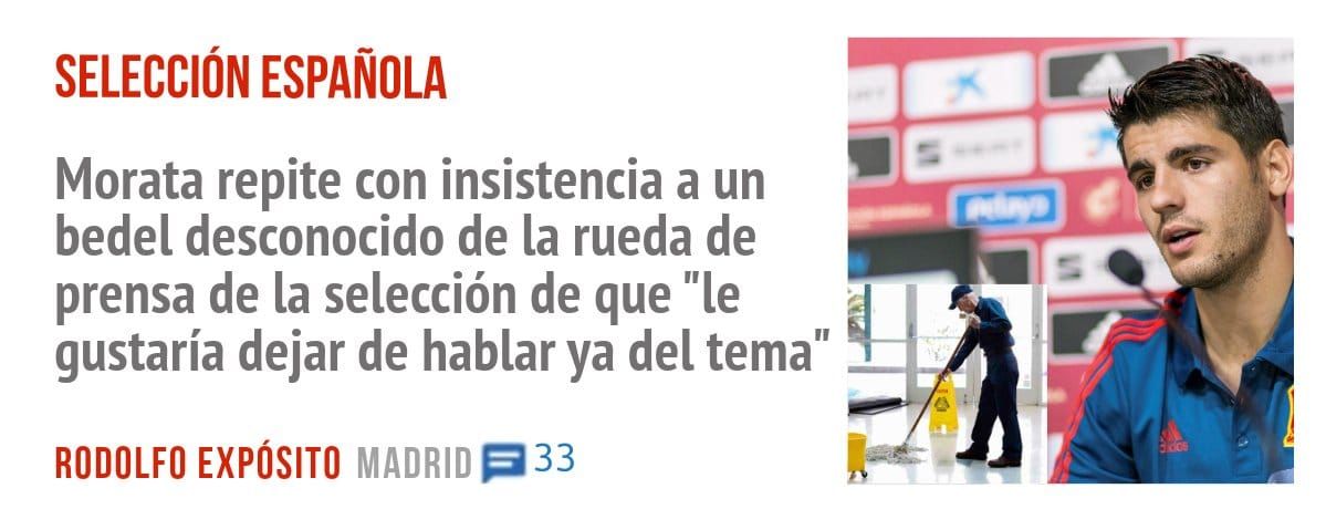 SELECCIÓN ESPAÑOLA. Morata repite con insistencia a un bedel desconocido de la rueda de prensa de la selección de que "le gustaría dejar de hablar ya del tema"