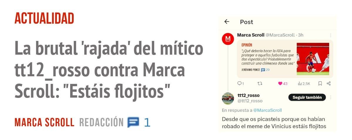 ACTUALIDAD. La brutal 'rajada' del mítico tt12 rosso contra Marca Scro(l: "Estáis flojitos"