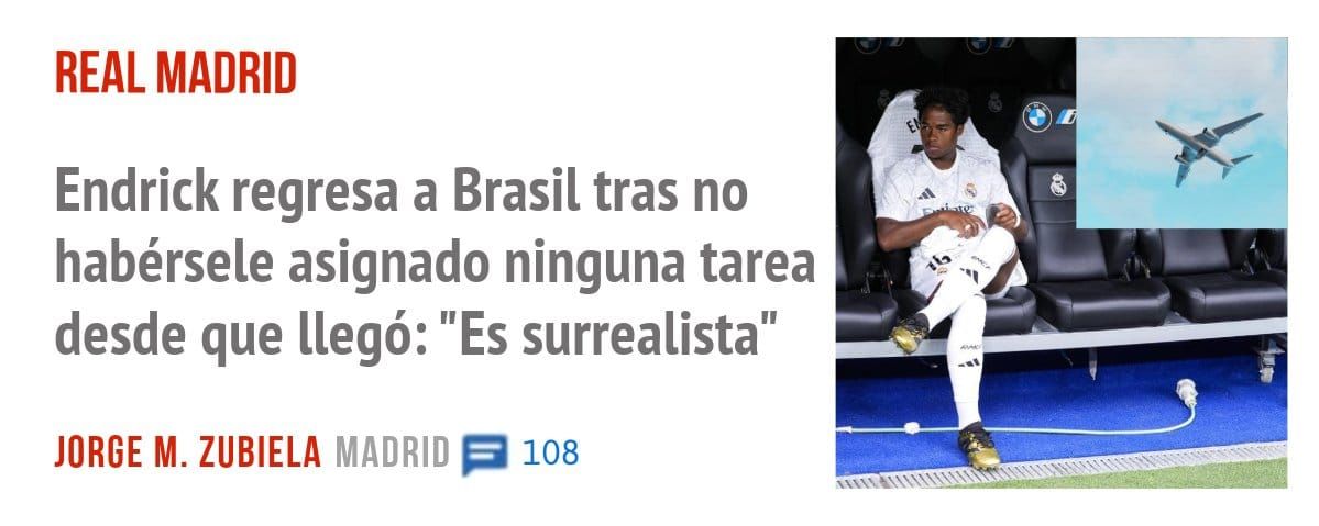 REAL MADRID. Endrick regresa a Brasil tras no habérsele asignado ninguna tarea desde que llegó: "Es surrealista"