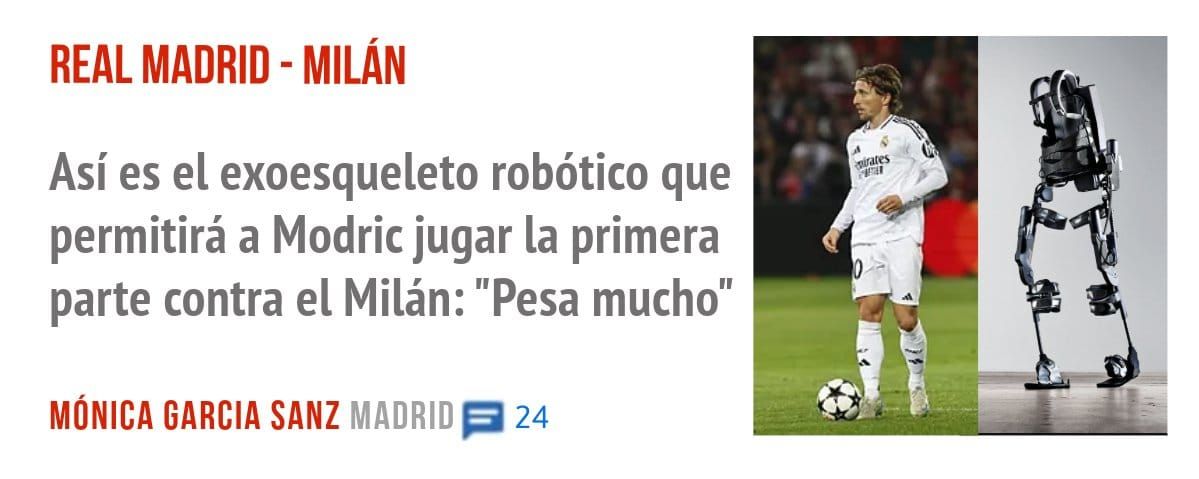 REAL MADRID - MILÁN. Así es el exoesqueleto robótico que permitirá a Modric jugar la primera parte contra el Milán: "Pesa mucho"