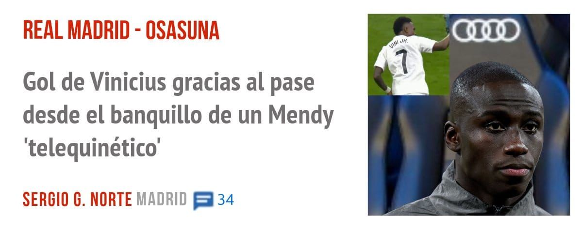 REAL MADRID - OSASUNA. Gol de Vinicius gracias al pase desde el banquillo de un Mendy 'telequinético'