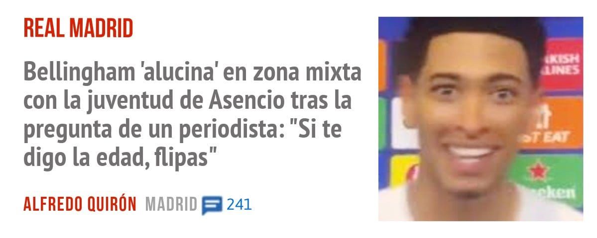 REAL MADRID. Bellingham 'alucina' en zona mixta con la juventud de Asencio tras la pregunta de un periodista: "Si te digo la edad, flipas"