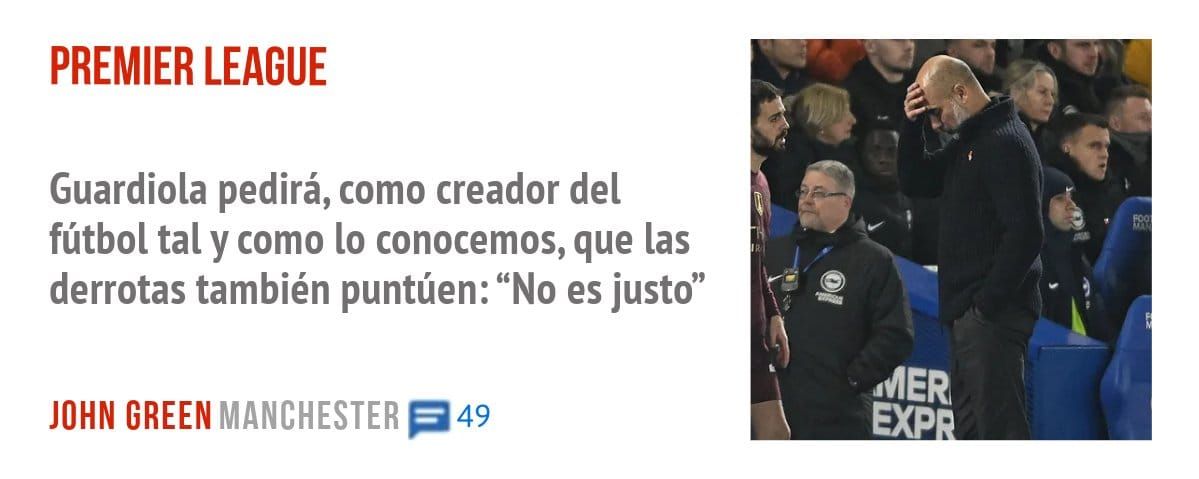 PREMIER LEAGUE. Guardiola pedirá, como creador del fútbol tal y como 10 conocemos, que las derrotas también puntúen: "No es justo"