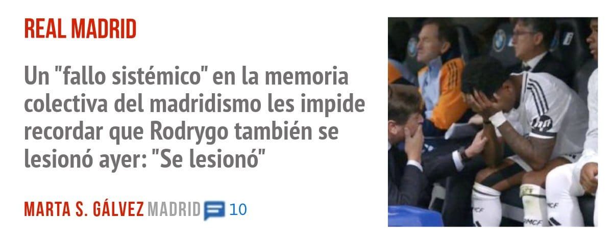 REAL MADRID. Un "fallo sistémico" en la memoria colectiva del madridismo les impide recordar que Rodrygo también se lesionó ayer: "Se lesionó"