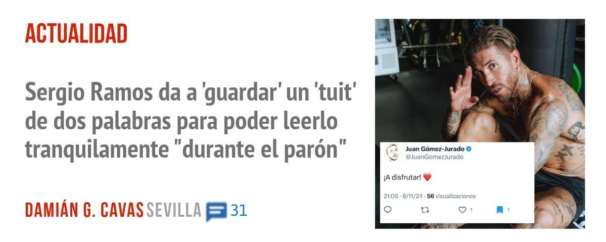 ACTUALIDAD. Sergio Ramos da a 'guardar' un 'tuit' de dos palabras para poder leerlo tranquilamente "durante el parón"