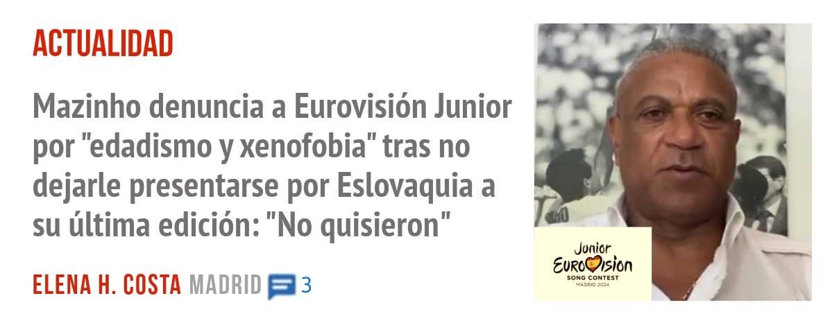 ACTUALIDAD. Mazinho denuncia a Eurovisión Junior por "edadismo y xenofobia" tras no dejarle presentarse por Eslovaquia a su última edición: "No quisieron"