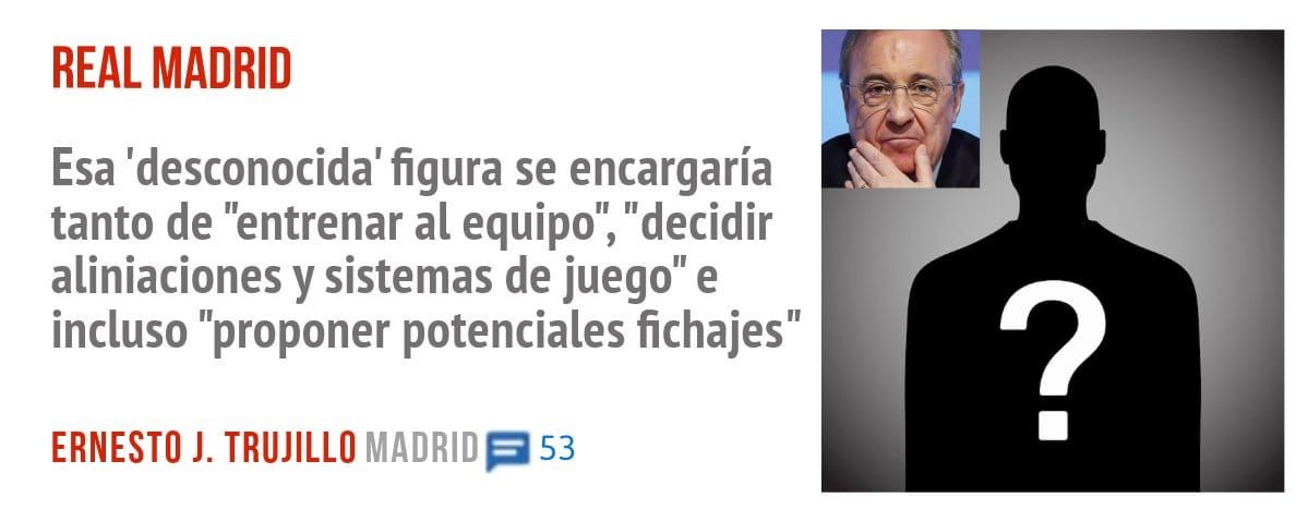 REAL MADRID. Esa 'desconocida' figura se encargaría tanto de "entrenar al equipo", "decidir aliniaciones y sistemas de juego" e incluso "proponer potenciales fichajes"