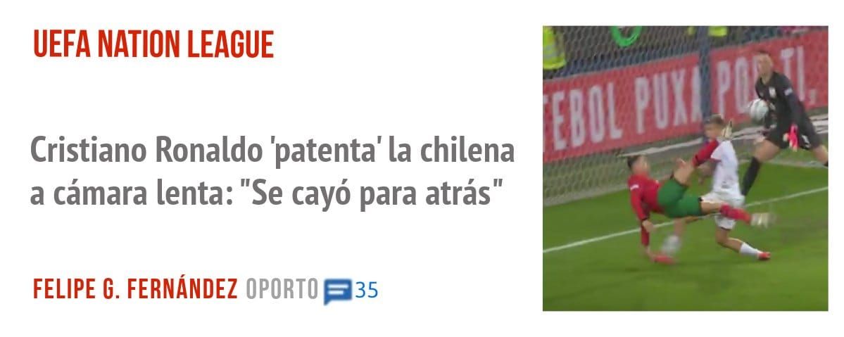 UEFA NATION LEAGUE. Cristiano Ronaldo 'patenta' la chilena a cámara lenta: "Se cayó para atrás"