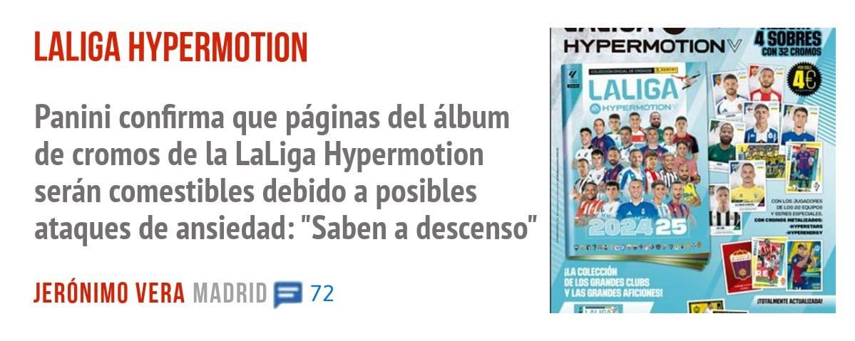 LALIGA HYPERMOTION. Panini confirma que páginas del álbum de cromos de la LaLiga Hypermotion serán comestibles debido a posibles ataques de ansiedad: "Saben a descenso"