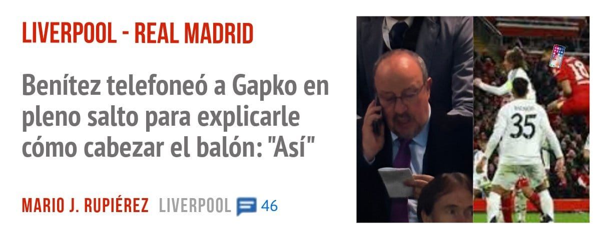 LIVERPOOL - REAL MADRID. Benítez telefoneó a Gapko en pleno salto para explicarle cómo cabezar el balón: "Así"