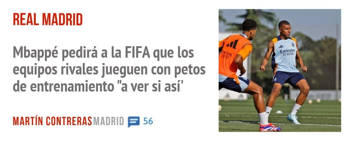 REAL MADRID. Mbappé pedirá a la FIFA que los equipos rivales jueguen con petos de entrenamiento "a ver si así'