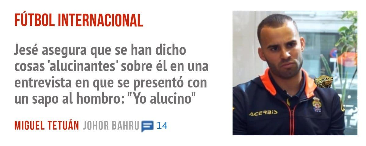 FÚTBOL INTERNACIONAL. Jesé asegura que se han dicho cosas 'alucinantes' sobre él en una entrevista en que se presentó con un sapo al hombro: "Yo alucino"