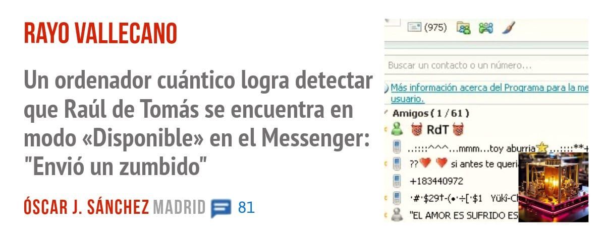 RAYO VALLECANO. Un ordenador cuántico logra detectar que Raúl de Tomás se encuentra en modo «Disponible» en el Messenger: "Envió un zumbido"