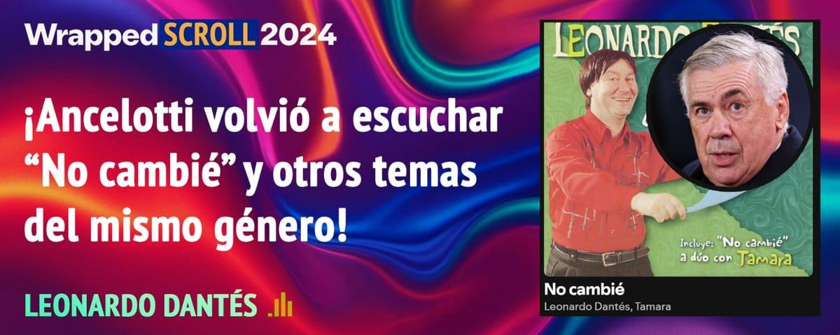 Wrapped. iAncelotti volvió escuchar "No cambié" y tros temas del mismo género!
