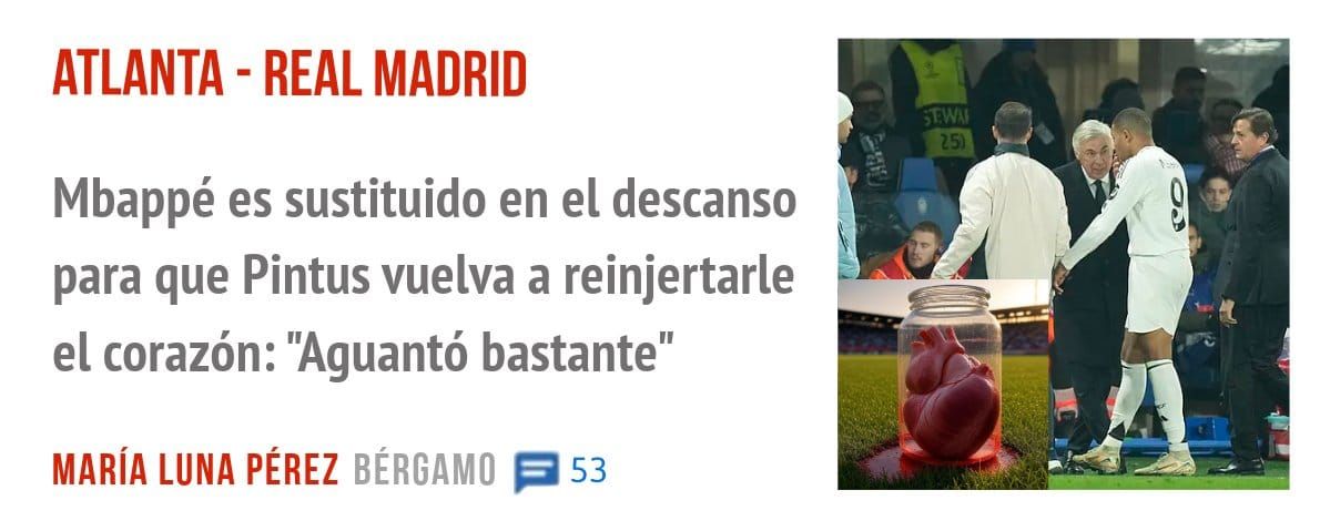 ATLANTA - REAL MADRID. Mbappé es sustituido en el descanso para que Pintus vuelva a reinjertarle el corazón: "Aguantó bastante"