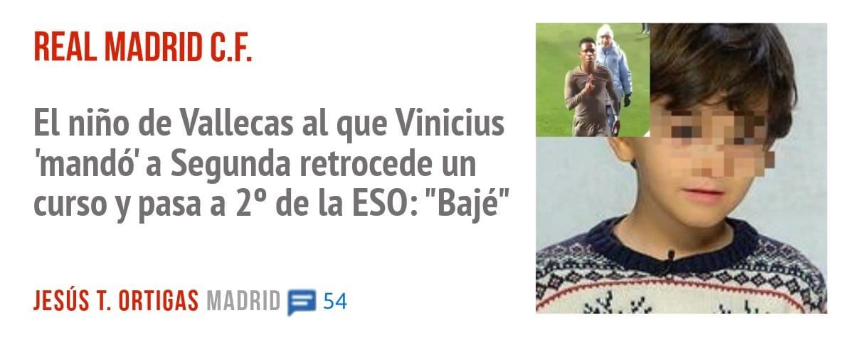 REAL MADRID C.F.. El niño de Vallecas al que Vinicius 'mandó' a Segunda retrocede un curso y pasa a 20 de la ESO: "Bajé"