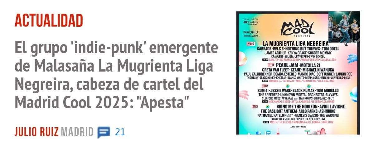ACTUALIDAD. El grupo 'indie-punk' emergente de Malasaña La Mugrienta Liga Negreira, cabeza de cartel del Madrid Cool 2025: "Apesta"