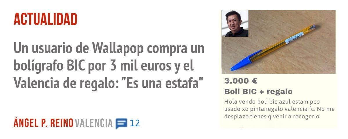 ACTUALIDAD. Un usuario de Wallapop compra un bolígrafo BIC por 5 mil euros y el Valencia de regalo: "Es una estafa"