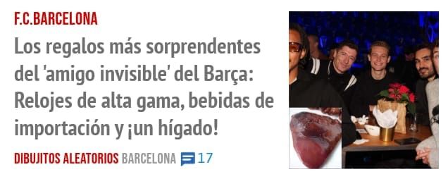 F.C.BARCELONA. Los regalos más sorprendentes del 'amigo invisible' del Barça: Relojes de alta gama, bebidas de importación y iun hígado!