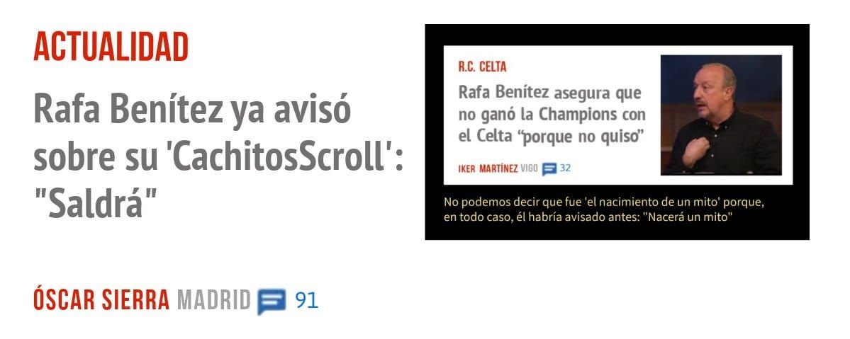 ACTUALIDAD. Rafa Benítez ya avisó sobre su 'CachitosScroll': "Saldrá"