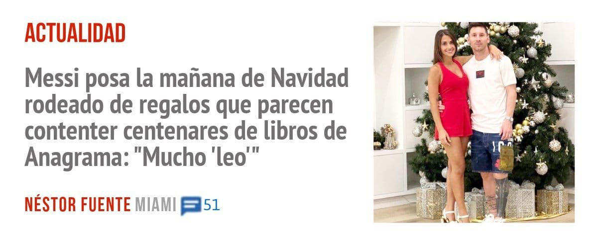ACTUALIDAD. Messi posa la mañana de Navidad rodeado de regalos que parecen contenter centenares de libros de Anagrama: "Mucho 'leo"'